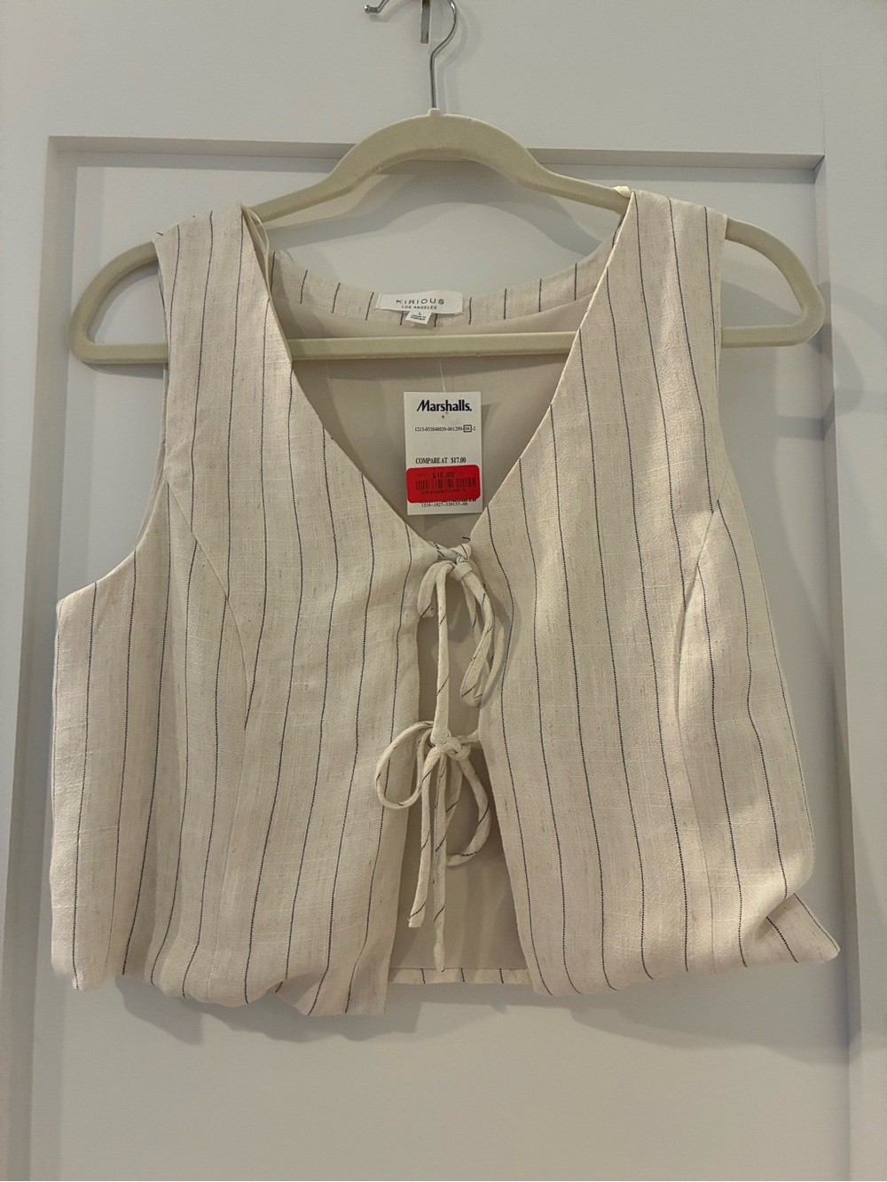 Marshalls Cream Pinstripe Tie-Front Crop Top
